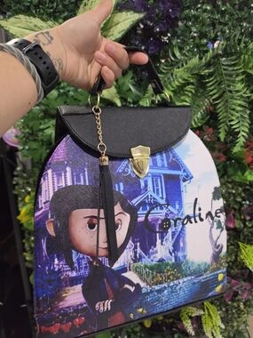 Black Coraline Graphic Top-Handle Backpack